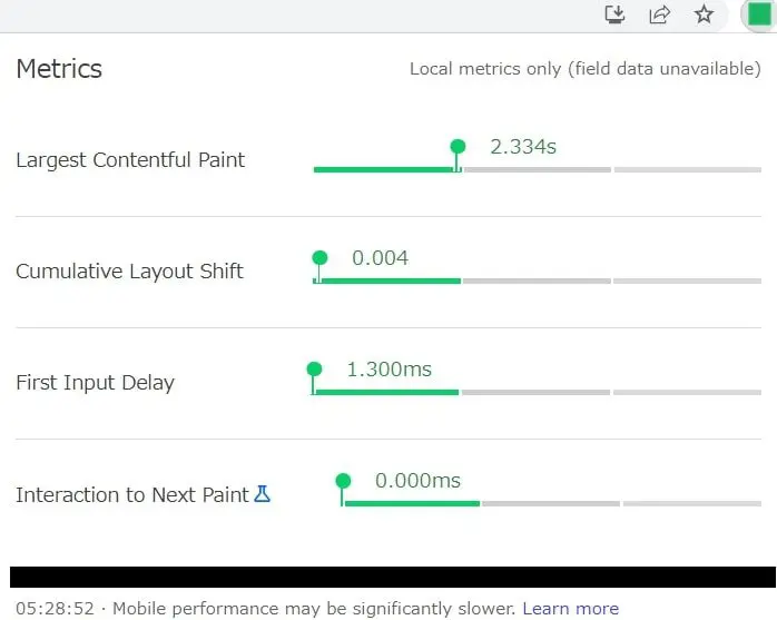 Web Vitalsのキャプチャ画像