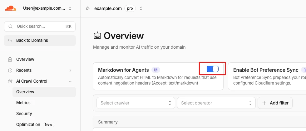 [Markdown for Agents] を有効にする